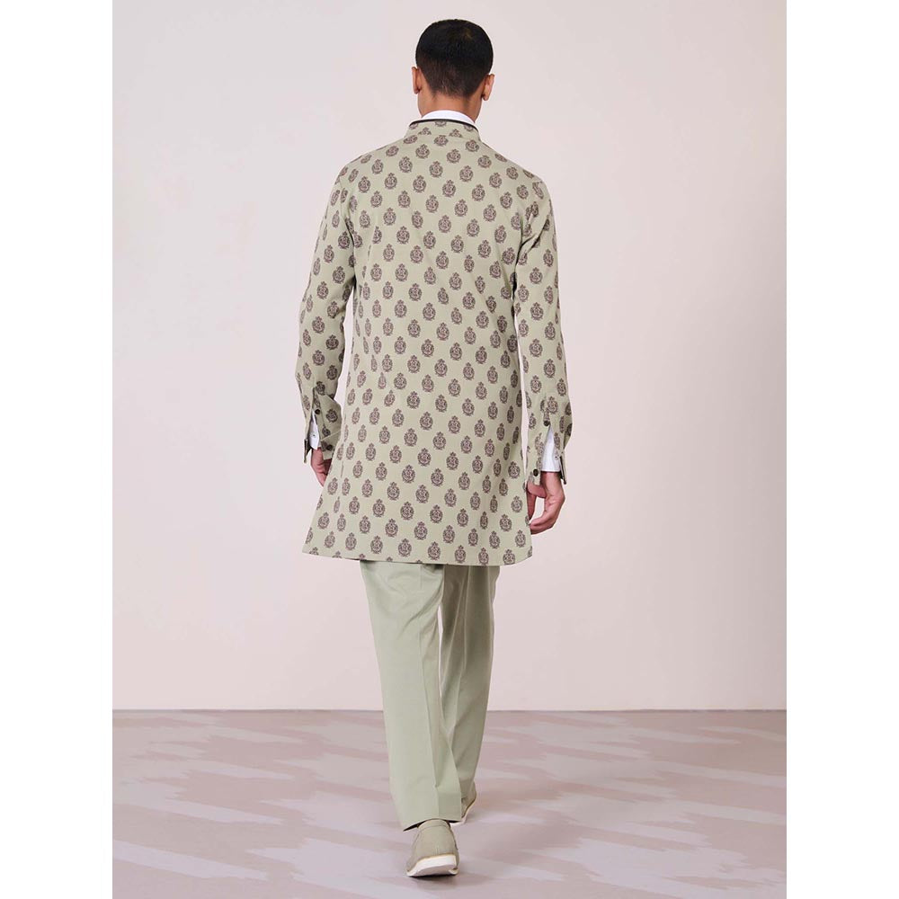S&N by Shantnu Nikhil Olive Printed Kurta