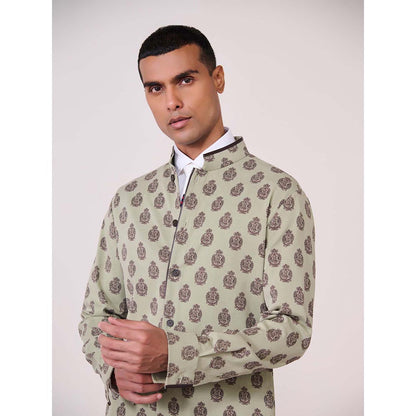 S&N by Shantnu Nikhil Olive Printed Kurta