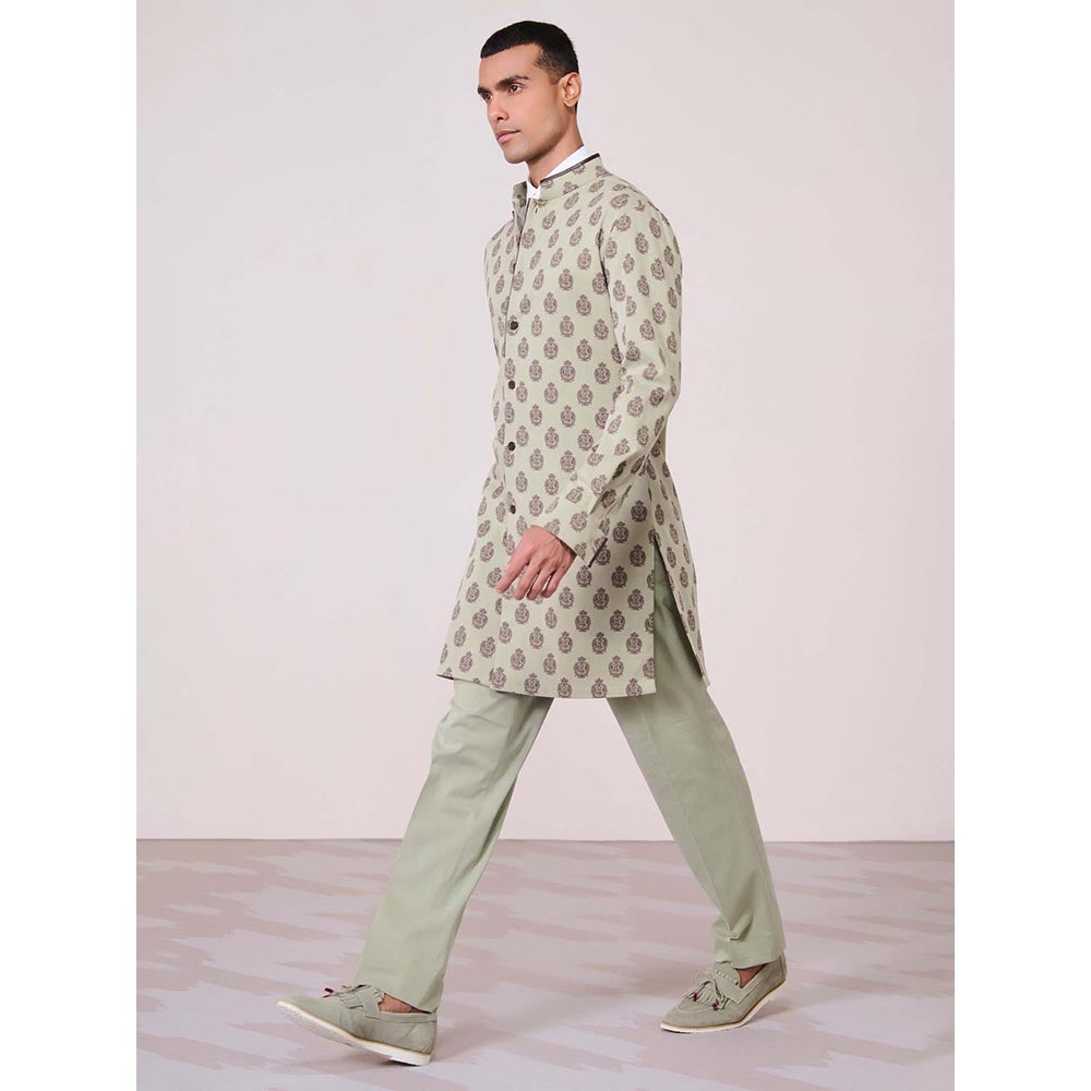 S&N by Shantnu Nikhil Olive Printed Kurta