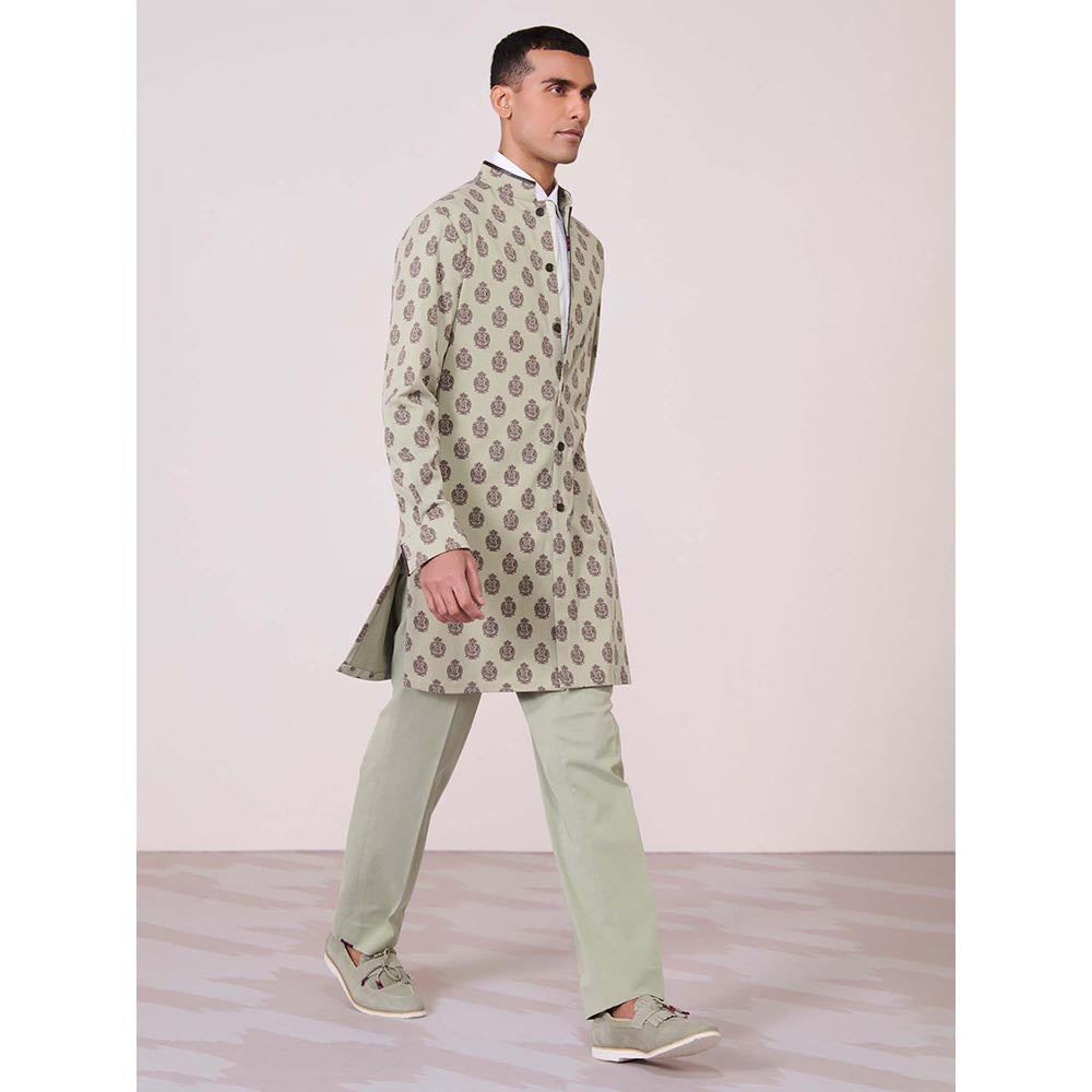 S&N by Shantnu Nikhil Olive Printed Kurta