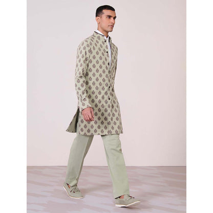 S&N by Shantnu Nikhil Olive Printed Kurta