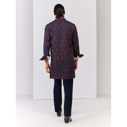 S&N by Shantnu Nikhil Navy Striped Crested Embroidered Kurta