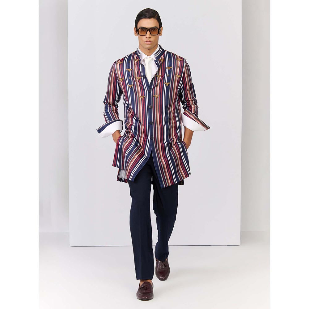 S&N by Shantnu Nikhil Multi-Coloured Striped Poly Jersey Kurta