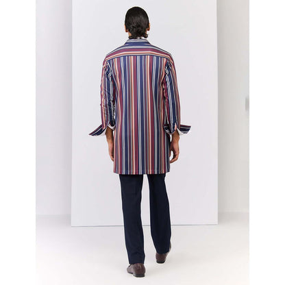 S&N by Shantnu Nikhil Multi-Coloured Striped Poly Jersey Kurta