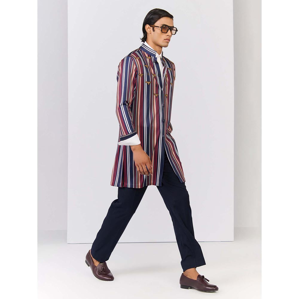 S&N by Shantnu Nikhil Multi-Coloured Striped Poly Jersey Kurta