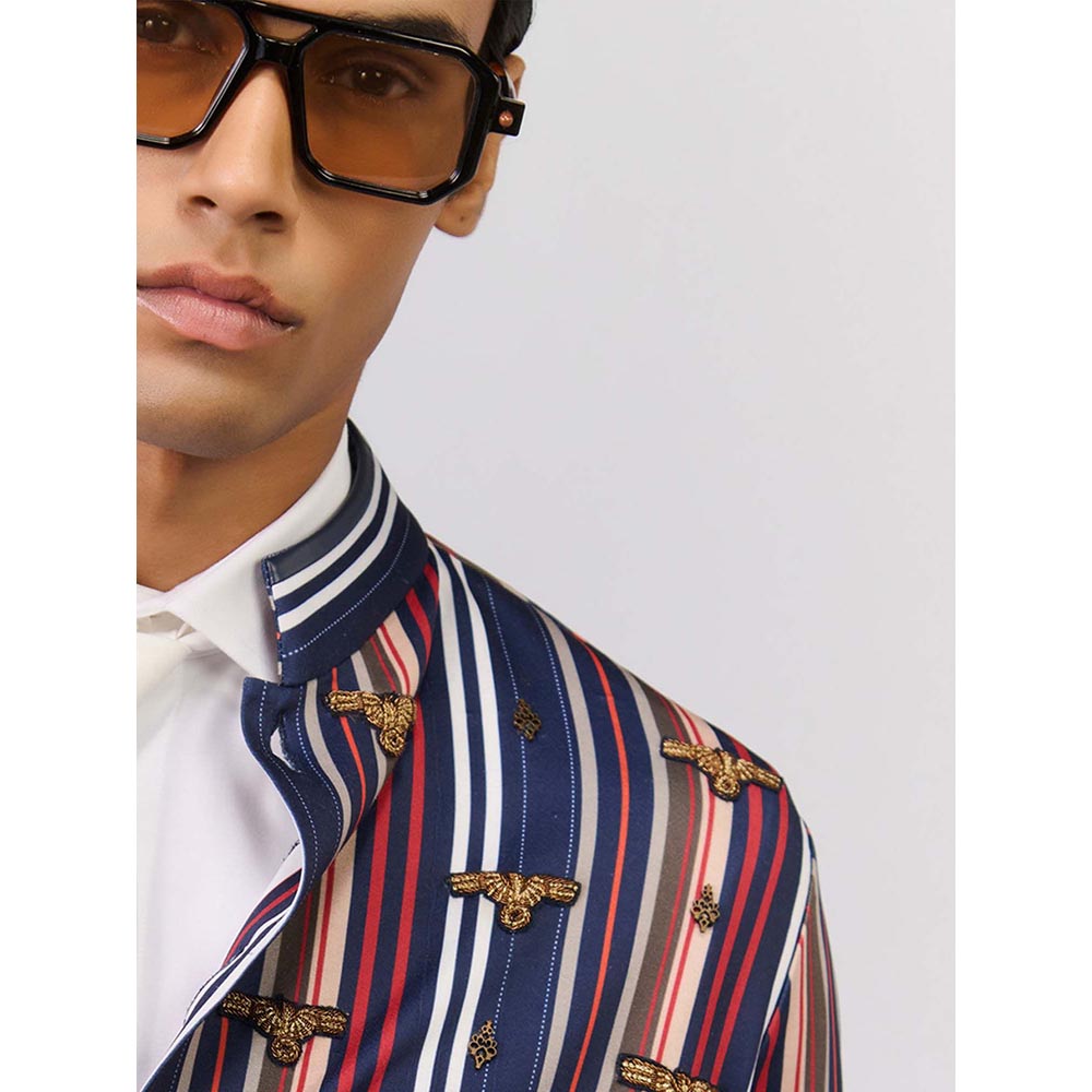 S&N by Shantnu Nikhil Multi-Coloured Striped Poly Jersey Kurta