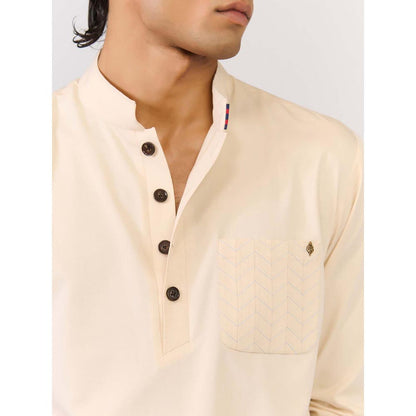S&N by Shantnu Nikhil Light Peach Bamboo Cotton Kurta