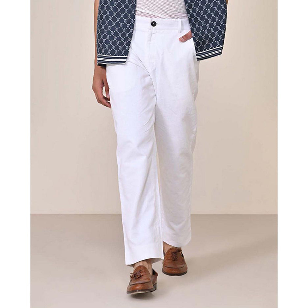 S&N by Shantnu Nikhil Linen Relaxed Fit Off White Trouser