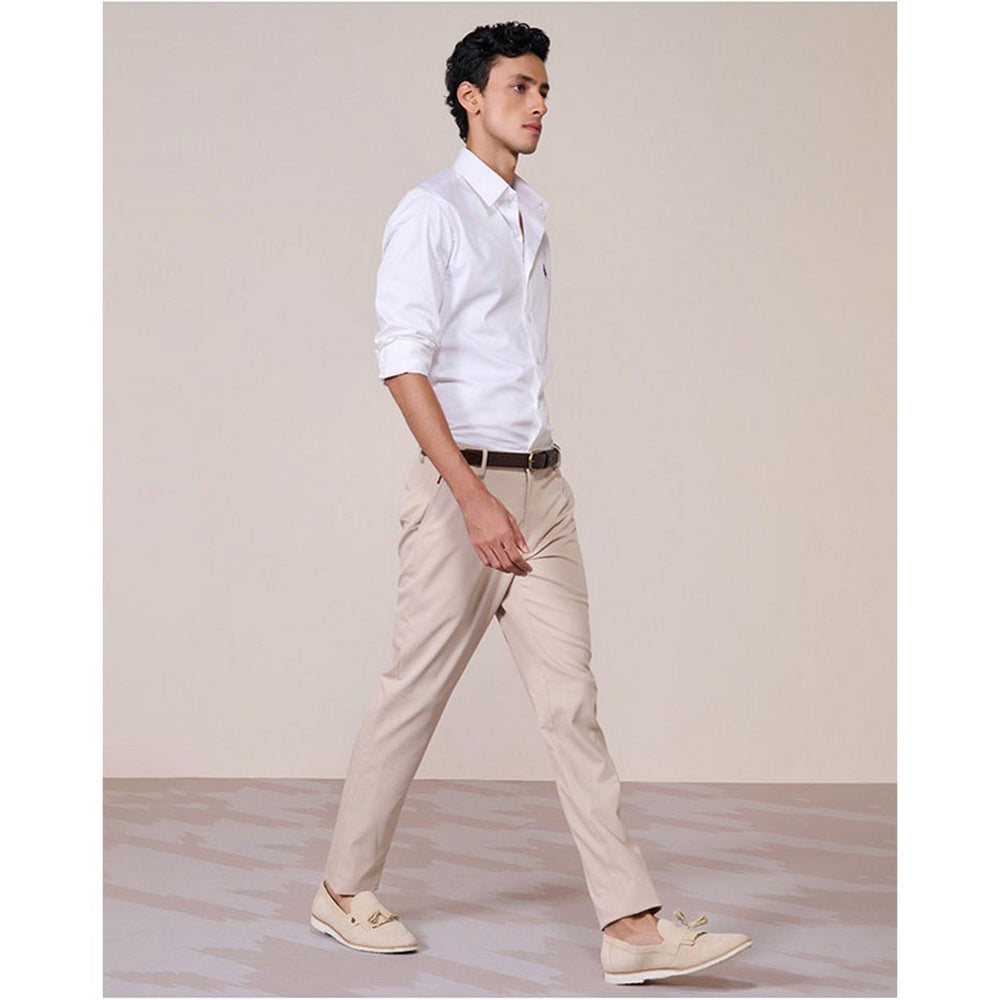 S&N by Shantnu Nikhil Ecru Straight-Leg Beige Trouser