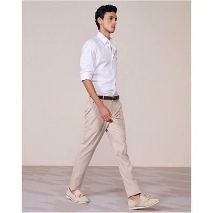 S&N by Shantnu Nikhil Ecru Straight-Leg Beige Trouser