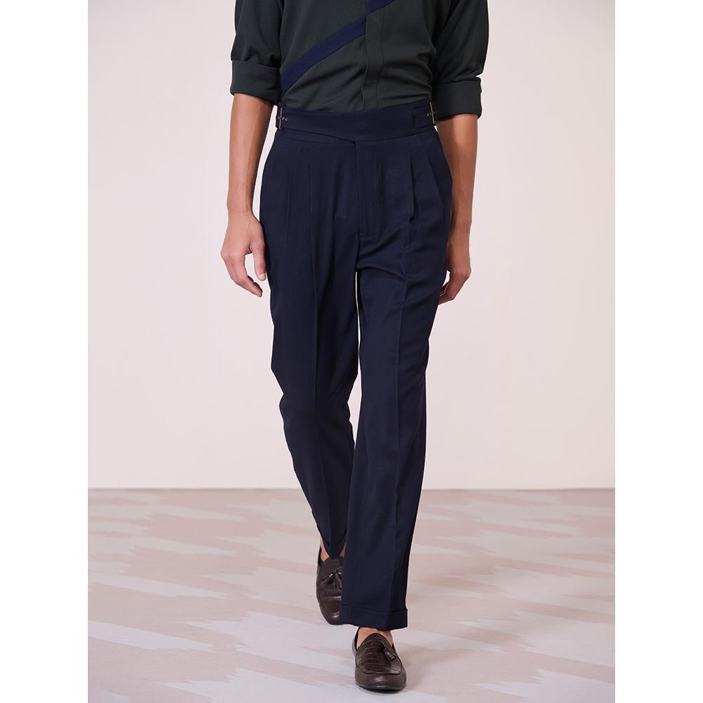 S&N by Shantnu Nikhil Cross Flap Navy Blue Trouser