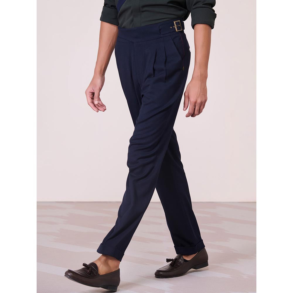 S&N by Shantnu Nikhil Cross Flap Navy Blue Trouser