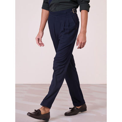 S&N by Shantnu Nikhil Cross Flap Navy Blue Trouser
