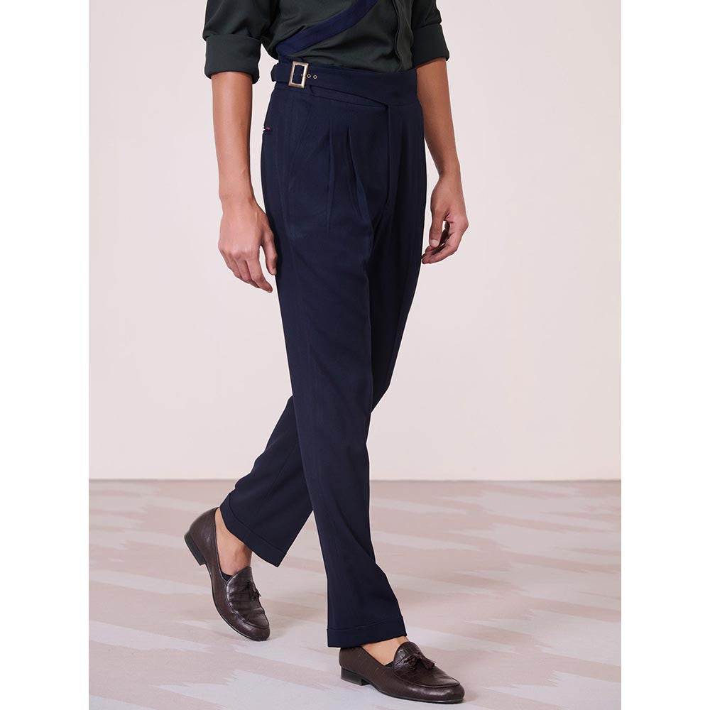 S&N by Shantnu Nikhil Cross Flap Navy Blue Trouser