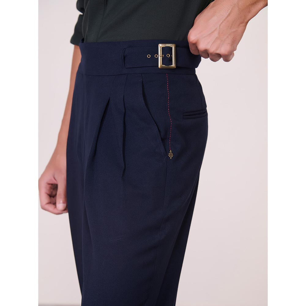 S&N by Shantnu Nikhil Cross Flap Navy Blue Trouser