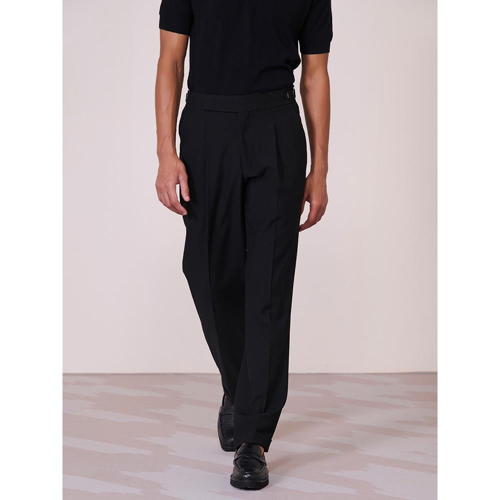 S&N by Shantnu Nikhil Cross Flap Black Trouser