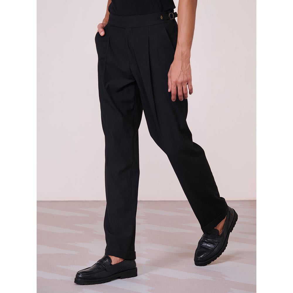 S&N by Shantnu Nikhil Cross Flap Black Trouser