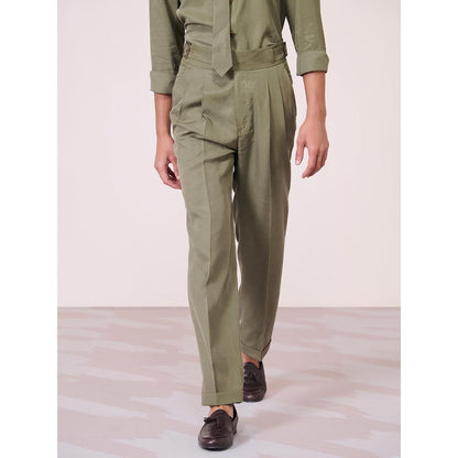 S&N by Shantnu Nikhil Cross Flap Olive Trouser