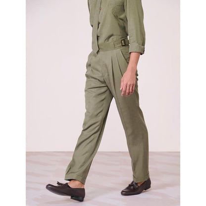 S&N by Shantnu Nikhil Cross Flap Olive Trouser