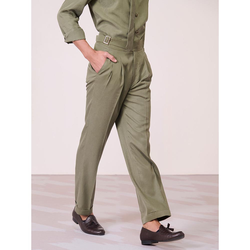 S&N by Shantnu Nikhil Cross Flap Olive Trouser