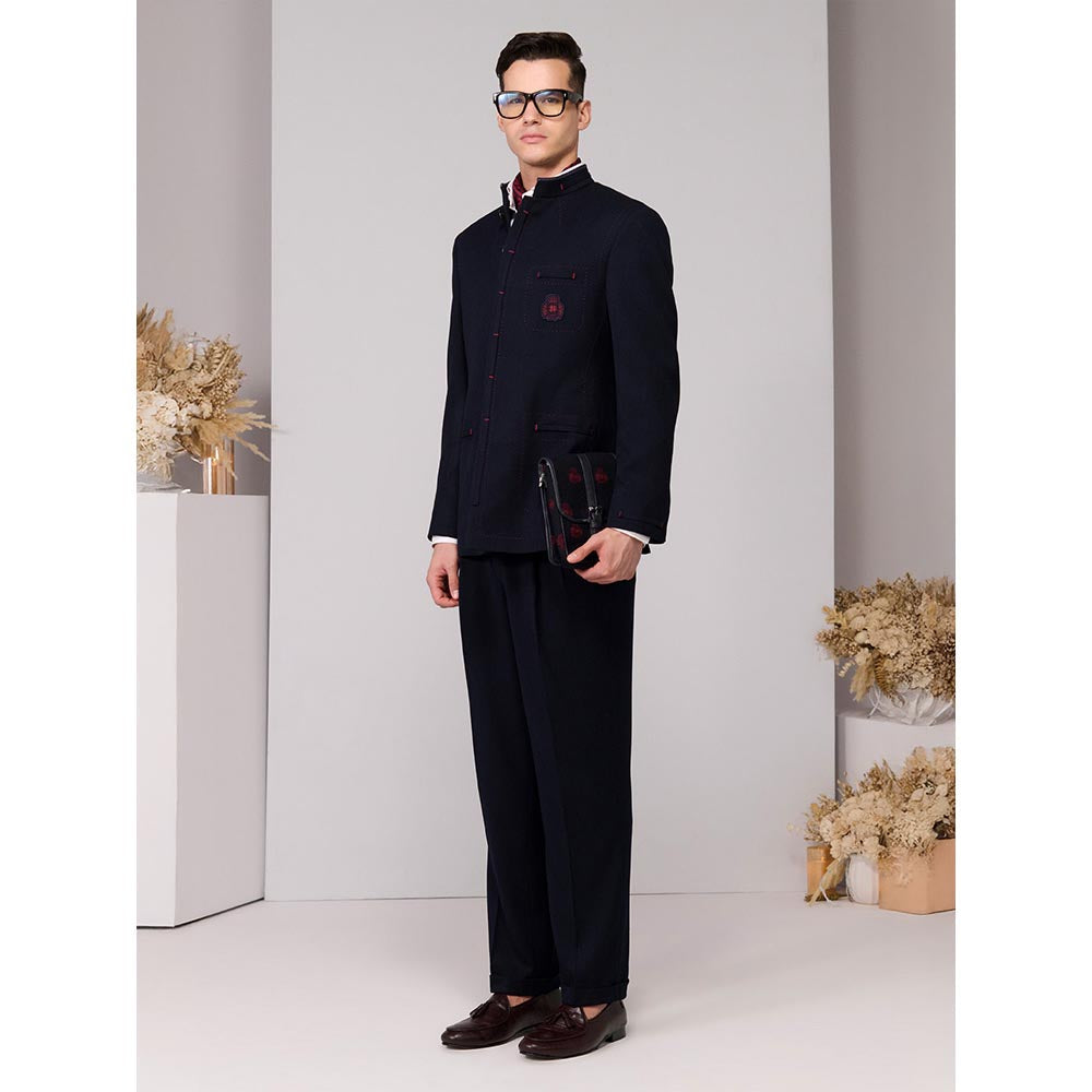 S&N by Shantnu Nikhil Men Navy Blue Bandhgala