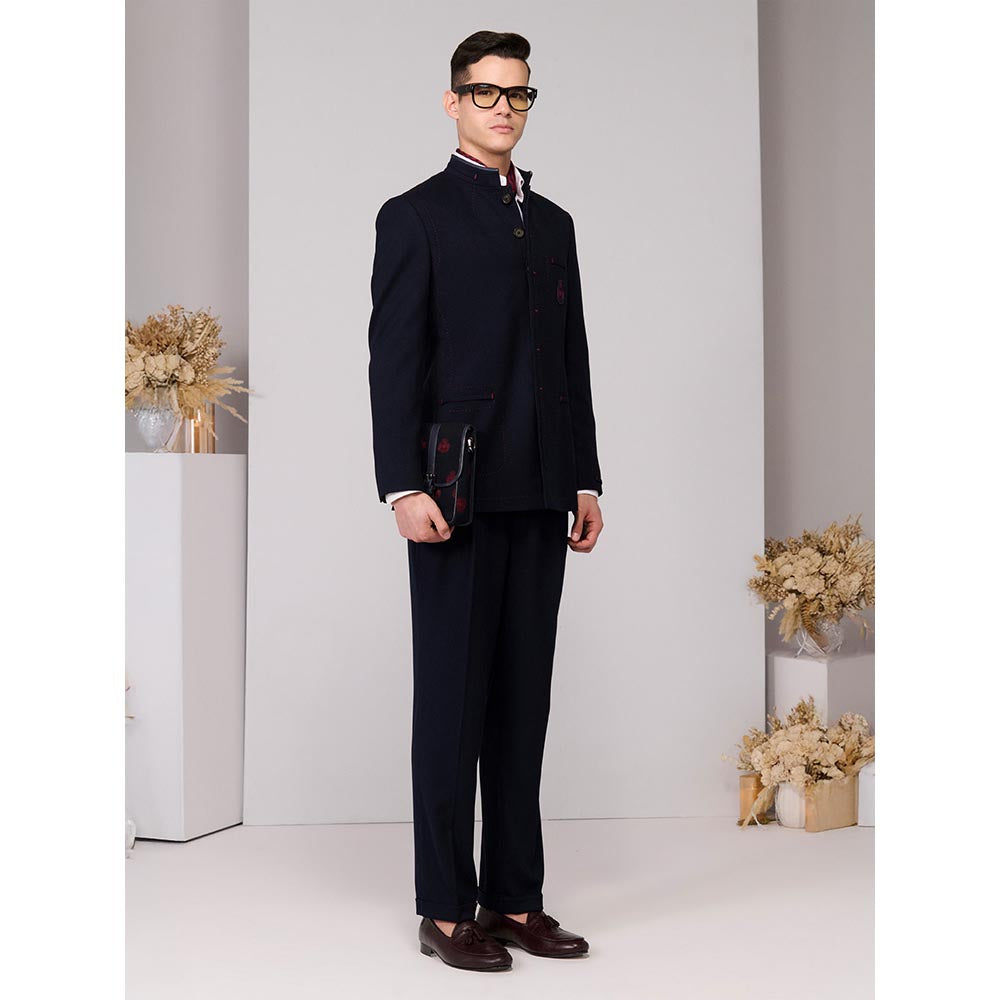 S&N by Shantnu Nikhil Men Navy Blue Bandhgala