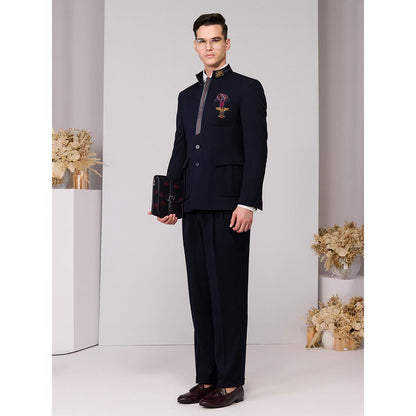 S&N by Shantnu Nikhil Men Navy Blue Bandhgala