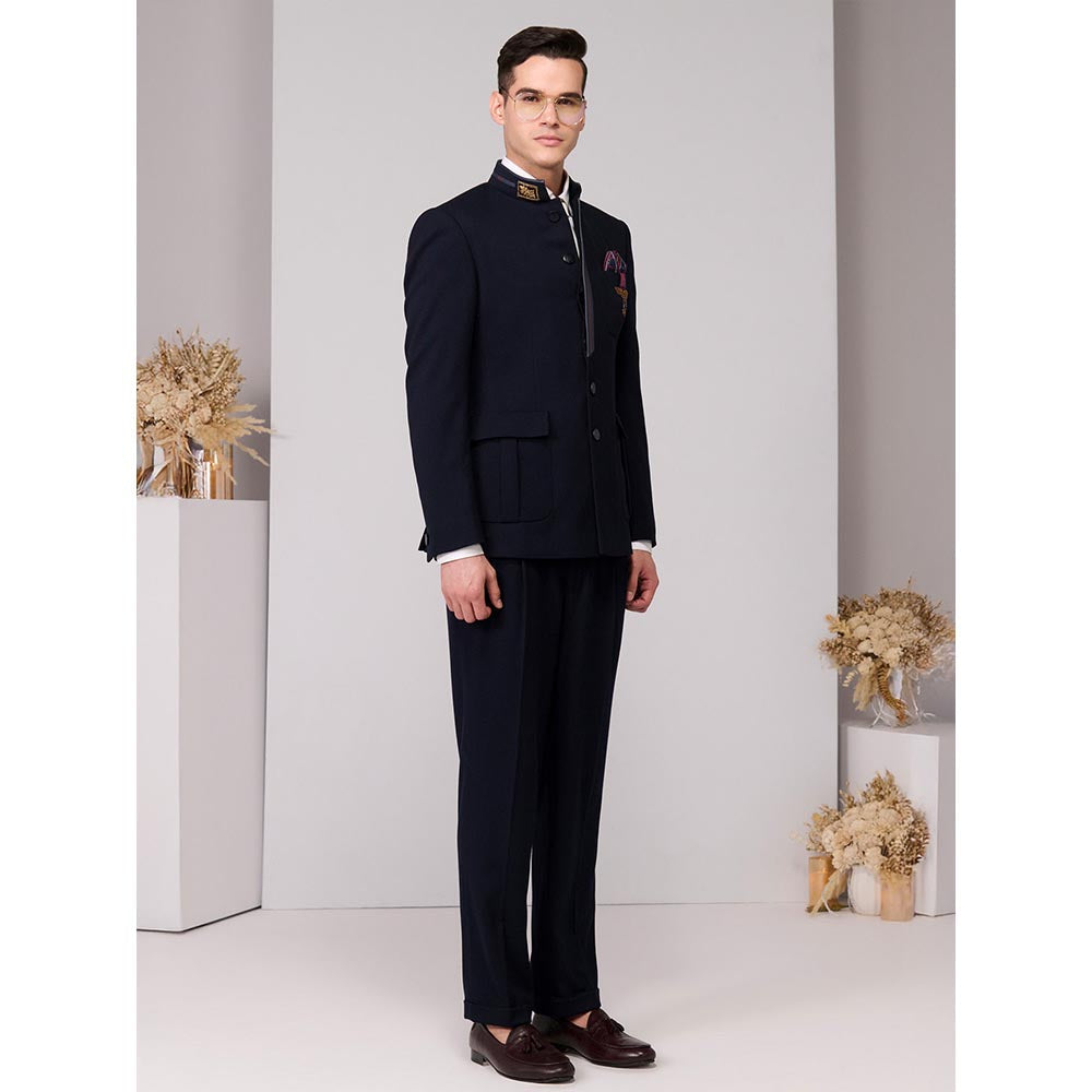S&N by Shantnu Nikhil Men Navy Blue Bandhgala
