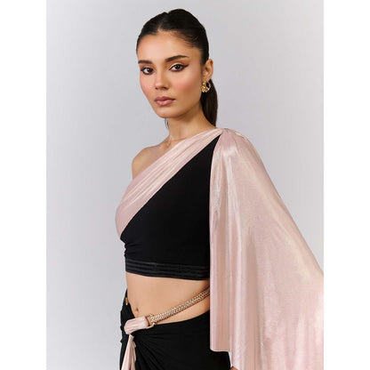 S&N by Shantnu Nikhil Black Crop Top With Colour block Drape Sleeve