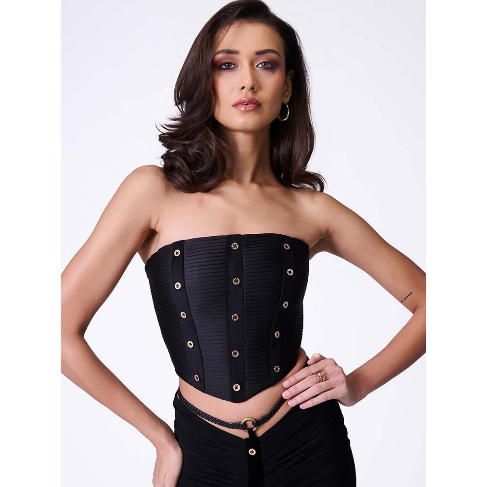 S&N by Shantnu Nikhil Black Pleated Corset Top