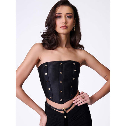 S&N by Shantnu Nikhil Black Pleated Corset Top