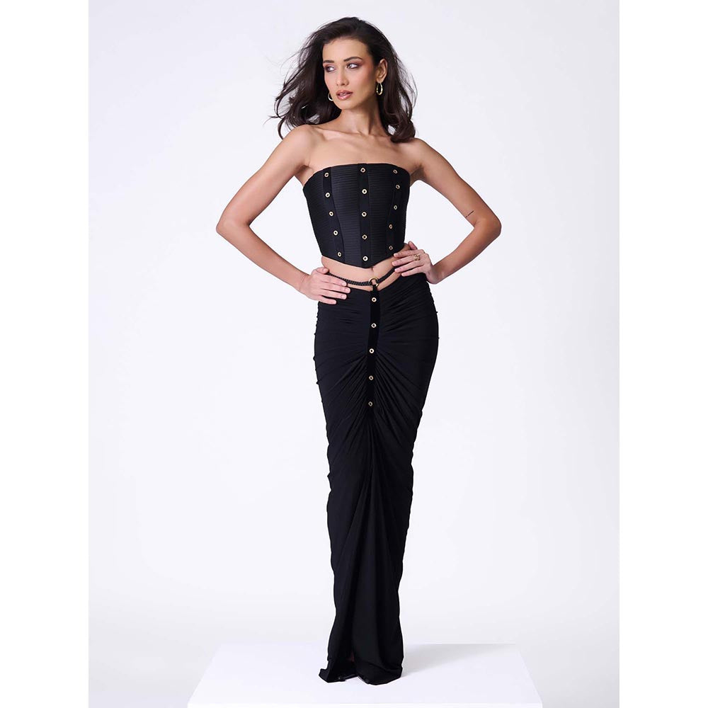 S&N by Shantnu Nikhil Black Pleated Corset Top