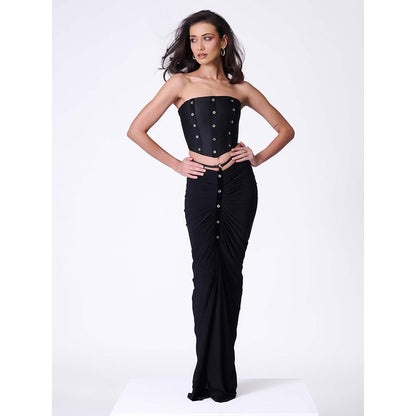 S&N by Shantnu Nikhil Black Pleated Corset Top