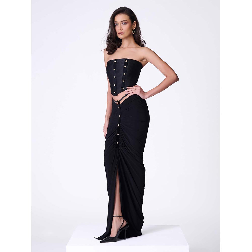 S&N by Shantnu Nikhil Black Pleated Corset Top