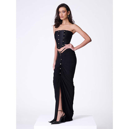 S&N by Shantnu Nikhil Black Pleated Corset Top