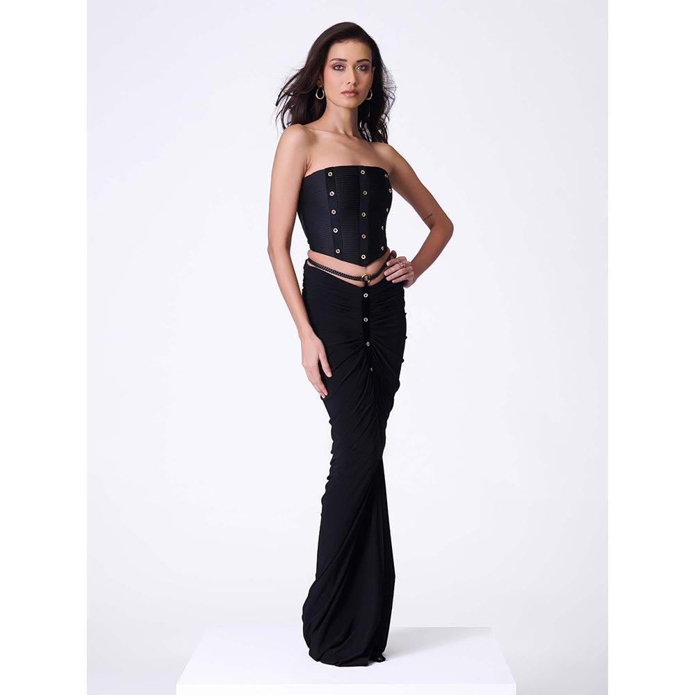 S&N by Shantnu Nikhil Black Pleated Corset Top