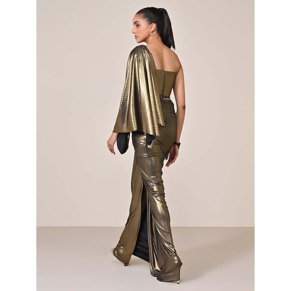 S&N by Shantnu Nikhil Gold Metallic One-Shoulder Top