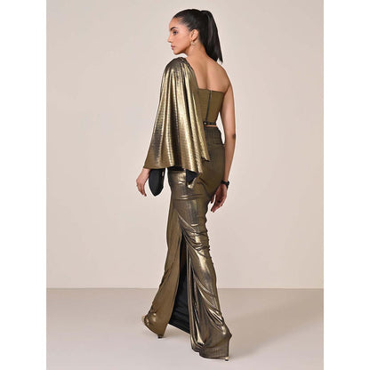 S&N by Shantnu Nikhil Gold Metallic One-Shoulder Top