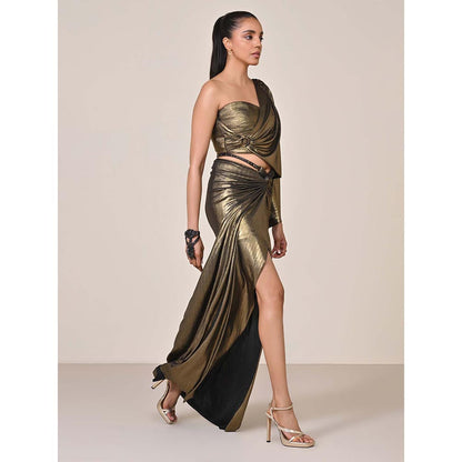 S&N by Shantnu Nikhil Gold Metallic One-Shoulder Top