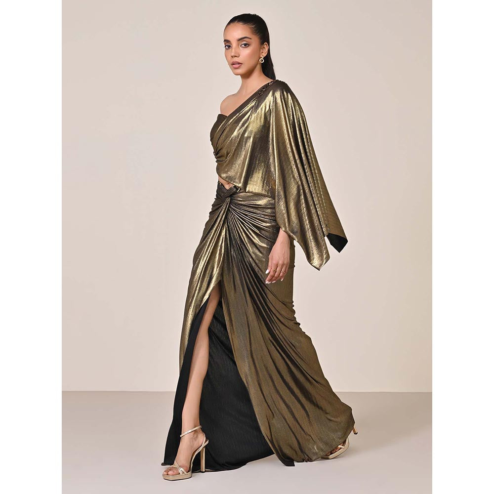 S&N by Shantnu Nikhil Gold Metallic One-Shoulder Top