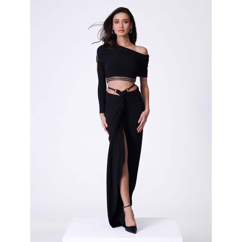 S&N by Shantnu Nikhil Black One-Shoulder Top