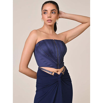 S&N by Shantnu Nikhil Navy Blue Zipped Corset Top
