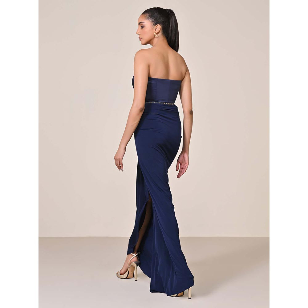 S&N by Shantnu Nikhil Navy Blue Zipped Corset Top