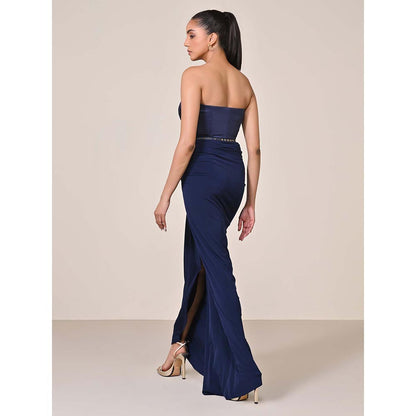 S&N by Shantnu Nikhil Navy Blue Zipped Corset Top