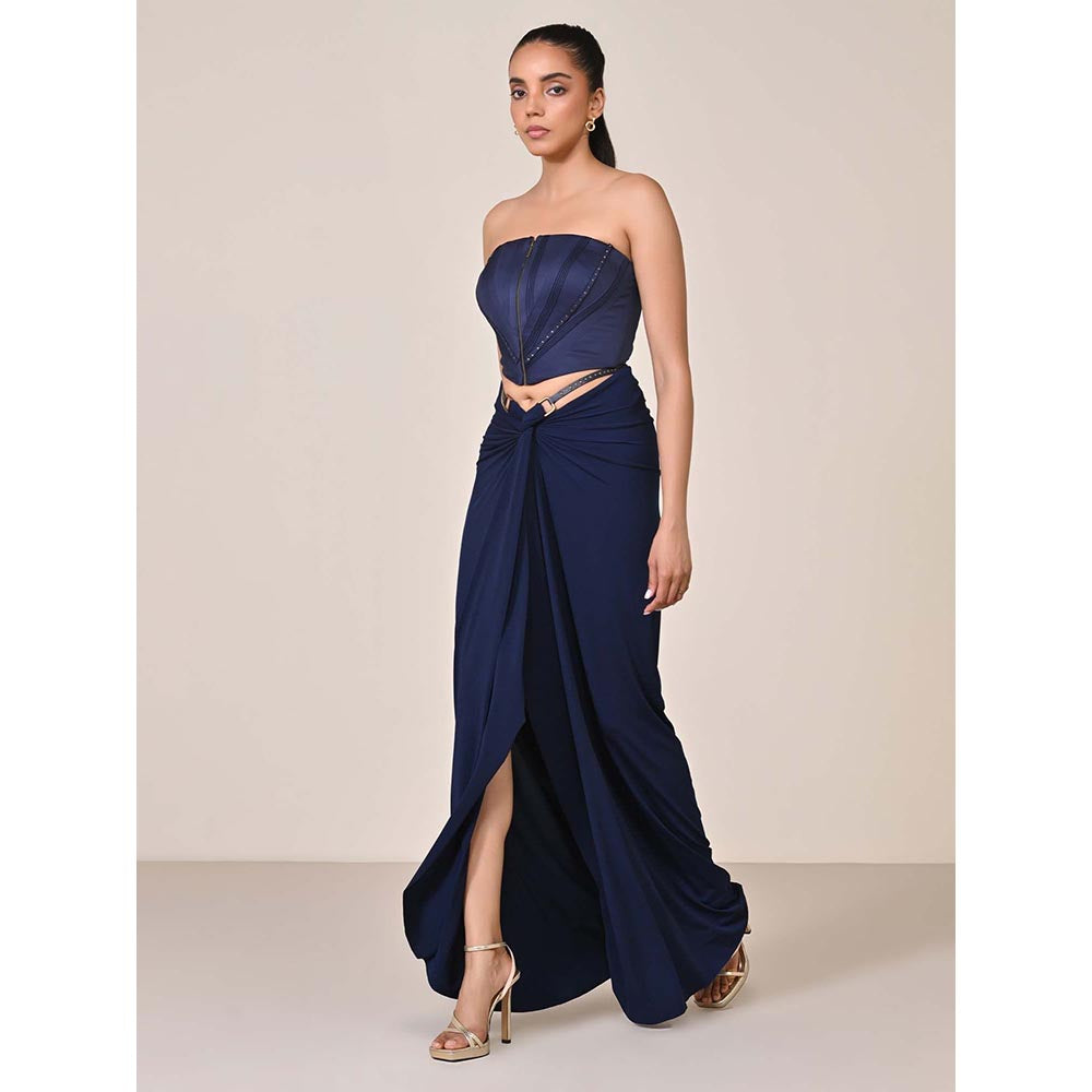 S&N by Shantnu Nikhil Navy Blue Zipped Corset Top