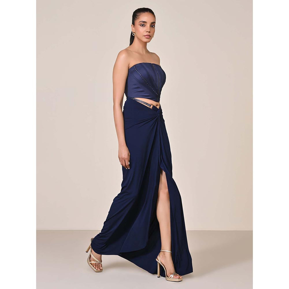S&N by Shantnu Nikhil Navy Blue Zipped Corset Top