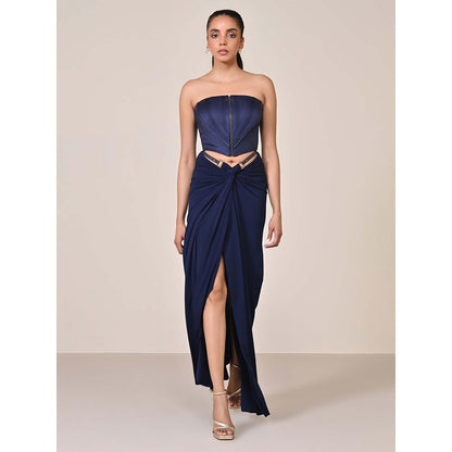 S&N by Shantnu Nikhil Navy Blue Zipped Corset Top