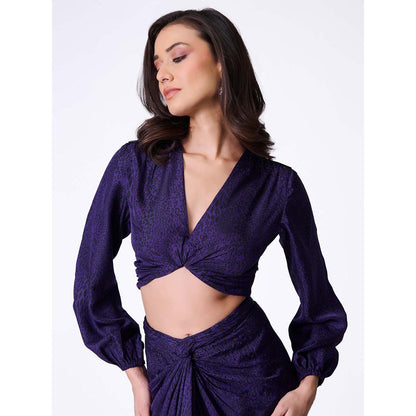 S&N by Shantnu Nikhil Purple Leopard Print Top With Bishop Sleeves