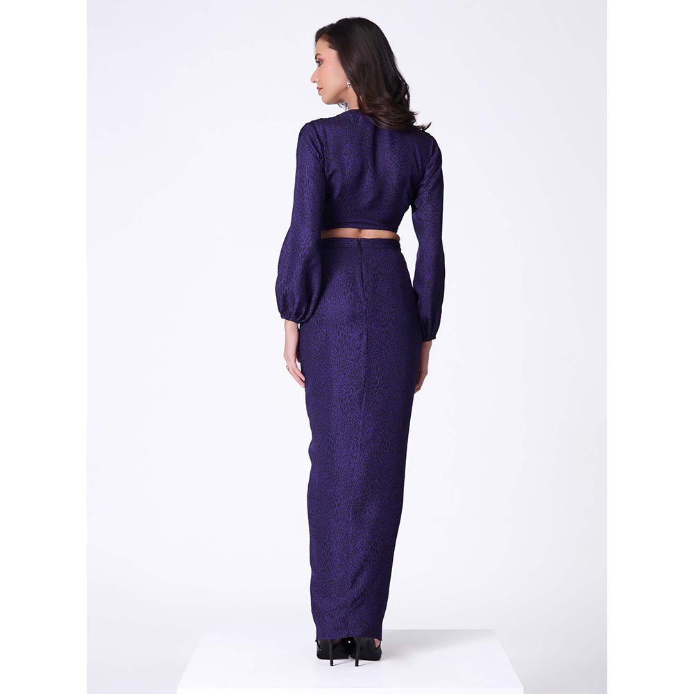 S&N by Shantnu Nikhil Purple Leopard Print Top With Bishop Sleeves