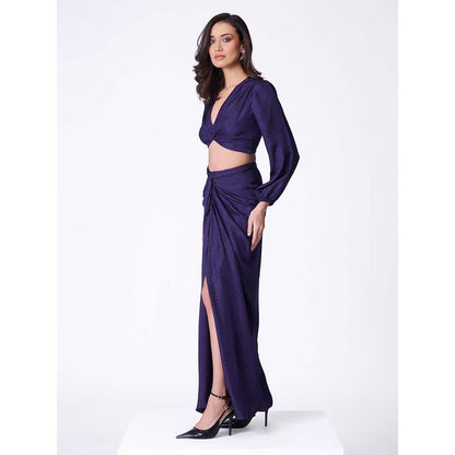 S&N by Shantnu Nikhil Purple Leopard Print Top With Bishop Sleeves